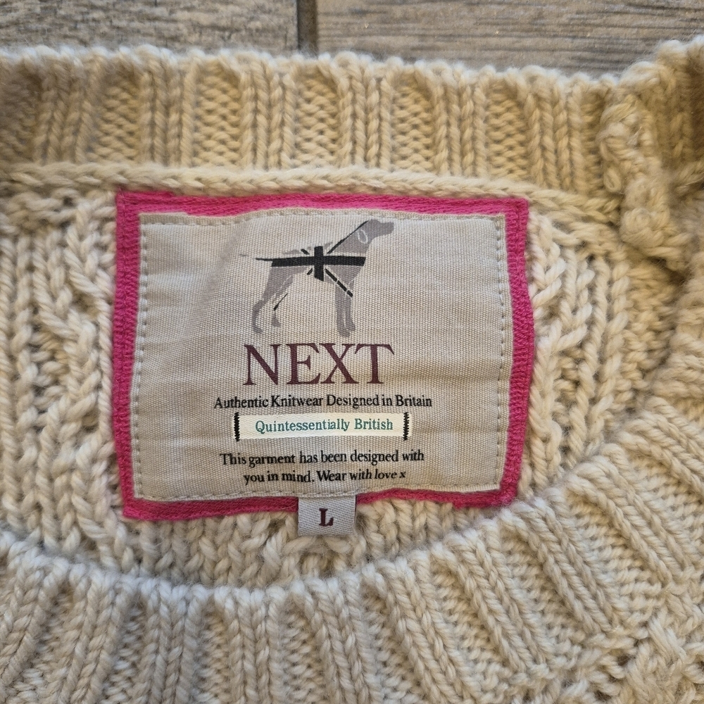 NEXT Cream Wool Blend Cable Knit Bobble Sweater Tunic Dress Large Cottagecore - Picture 2 of 9